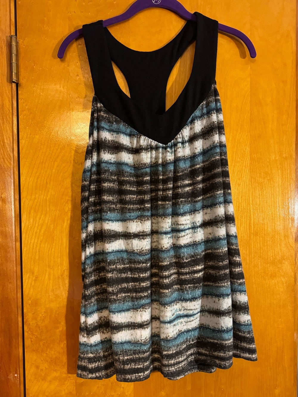 Maurices Black Racerback Tank with Teal, White and Gray Stripes